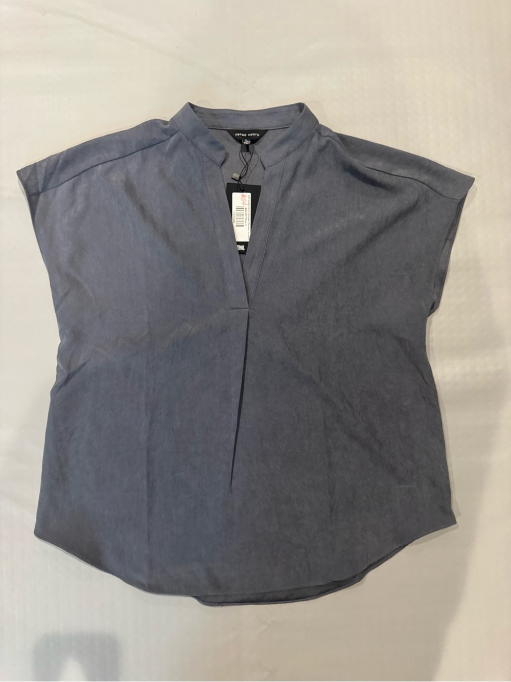 Naked Zebra Slate Blue Split V-Neck Cap Sleeve Blouse